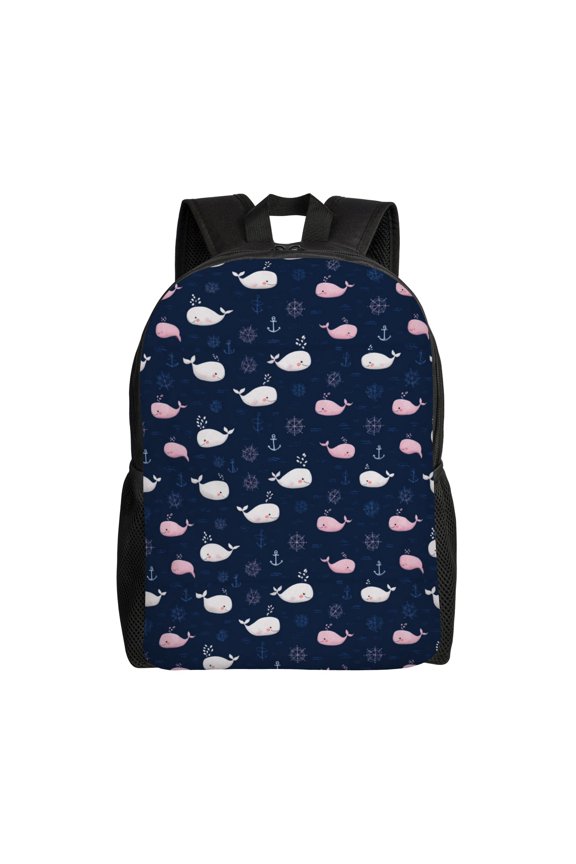 Whales and Nautical Symbols Backpack with 15 Inch Laptop Compartment,Water-Resistant Daypack, Large Capacity Backpack with Adjustable Breathable Shoulder Straps for Daily Use Travel Gym