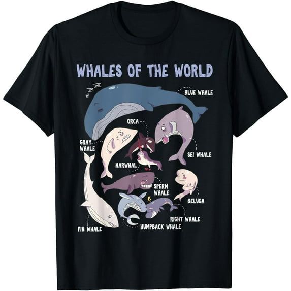 Whales Of The World Educational Ocean Mammals Guide T-Shirt