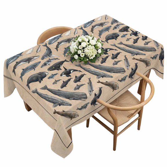 Whales Rectangle Tablecloth Retro Whales Biographies Linen Texture Waterproof Wrinkle Free Soft Table Cloth Spill-Proof Washable Table Cover for Dining Party Picnic 54 x 108 Inch