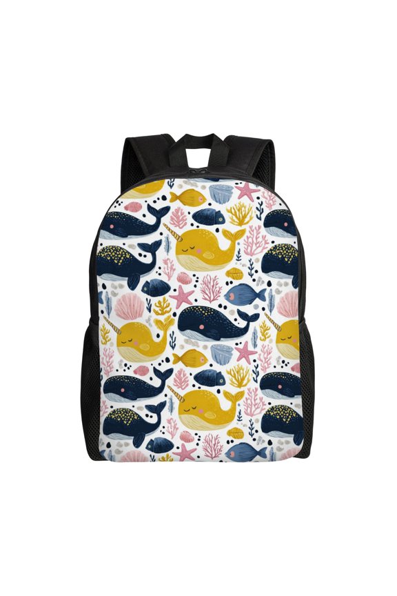 Whales and Sea Life Backpack with 15 Inch Laptop Compartment,Water-Resistant Daypack, Large Capacity Backpack with Adjustable Breathable Shoulder Straps for Daily Use Travel Gym