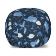 thumbnail image 1 of Whales Storage Toy Bag Chair, Repetitive Crabs Waves Flock of Fish Motifs on Dark Tone Background, Stuffed Animal Organizer Washable Bag, Small Size, Dark Slate Blue Eggshell, by Ambesonne, 1 of 3