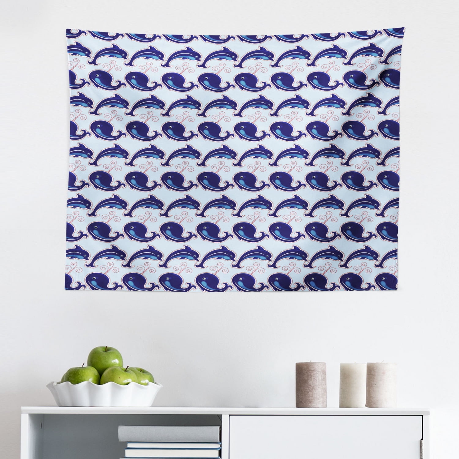 Whales Tapestry, Underwater Life Aquatic Creatures Algae Ocean Fauna ...