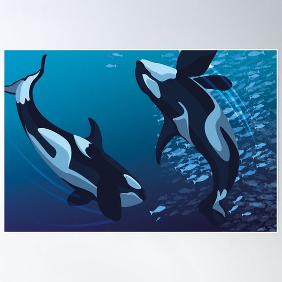 Whales Underwater Poster Wall Art, Modern Wall Decor For Living Room Bedroom, 8x12 UNFRAMED