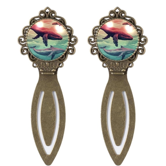 Whales Vintage Copper-Colored Lace Bookmarks: Stainless Steel Reading Accessories for Book Lovers - Set of 2