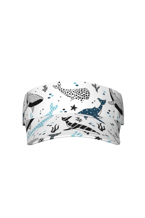 Whales Visor Hats for Women with Print - Adjustable Sports Sun Hat, Breathable Polyester, Unisex Casual & Outdoor Cap