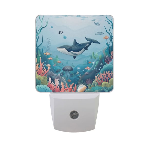Whales Water Plants LED Night Light with Smart Sensor Plug Into Wall Dusk to Dawn 2 packs