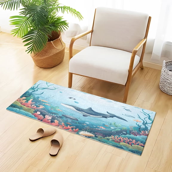 Whales Water Plants Plush Carpet Non Slip Runner Rug Absorbent Bath Mat 39" x 20"