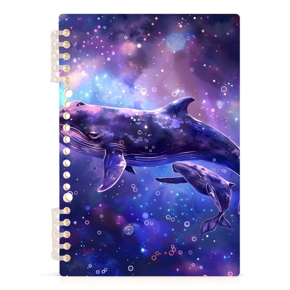 Whales in Abstract Ocean Spiral Journal Notebook College Ruled Notebook 8.3" x 5.7" A5 Lined Thick Paper Page