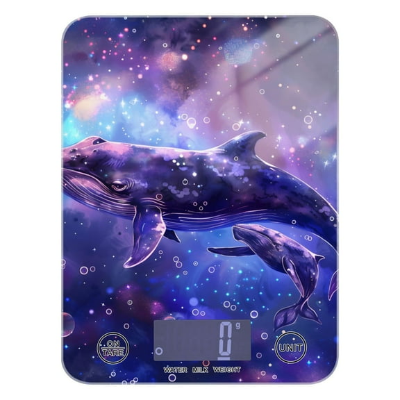 Whales in Space Food Scale Digital Kitchen Scale Waterproof Tempered Glass Tare Function 11 lb for Baking Cooking Meal Prep