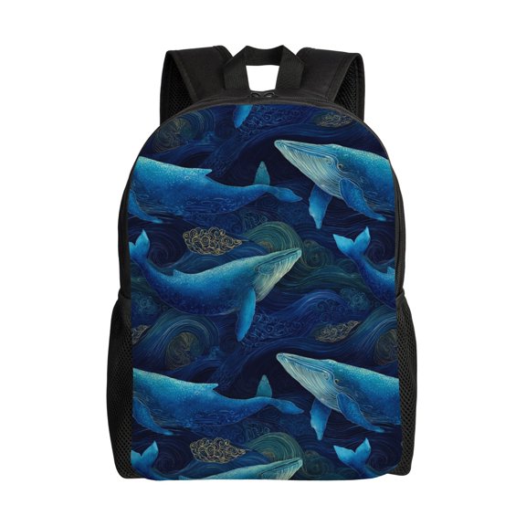 Whales in ocean waves Backpack with 15 Inch Laptop Compartment,Water-Resistant Daypack, Large Capacity Backpack with Adjustable Breathable Shoulder Straps for Daily Use Travel Gym