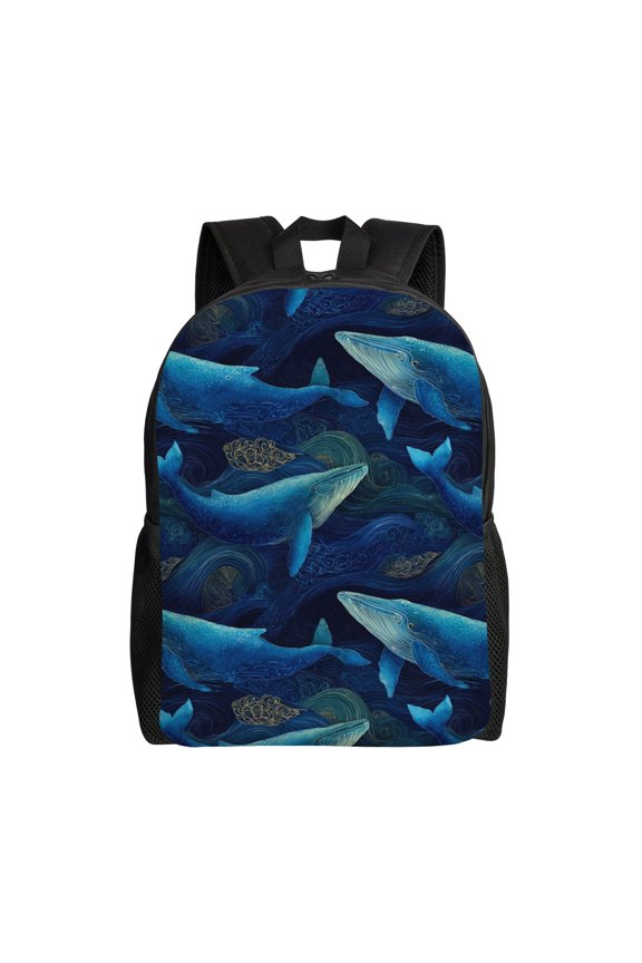 Whales in ocean waves Backpack with 15 Inch Laptop Compartment,Water-Resistant Daypack, Large Capacity Backpack with Adjustable Breathable Shoulder Straps for Daily Use Travel Gym