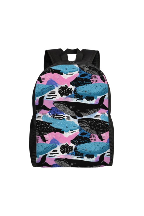 Whales in ocean Backpack with 15 Inch Laptop Compartment,Water-Resistant Daypack, Large Capacity Backpack with Adjustable Breathable Shoulder Straps for Daily Use Travel Gym