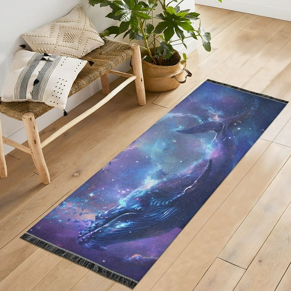 Whales on Space Runner Rug Machine Washable Area Rugs Carpet Non Slip Entryway Mat for Bedroom Entryway Front Door