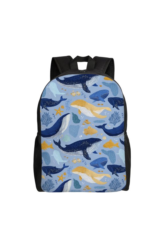 Whales and sea creatures Backpack with 15 Inch Laptop Compartment,Water-Resistant Daypack, Large Capacity Backpack with Adjustable Breathable Shoulder Straps for Daily Use Travel Gym