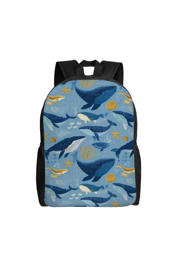 Whales and sea life pattern Backpack with 15 Inch Laptop Compartment,Water-Resistant Daypack, Large Capacity Backpack with Adjustable Breathable Shoulder Straps for Daily Use Travel Gym