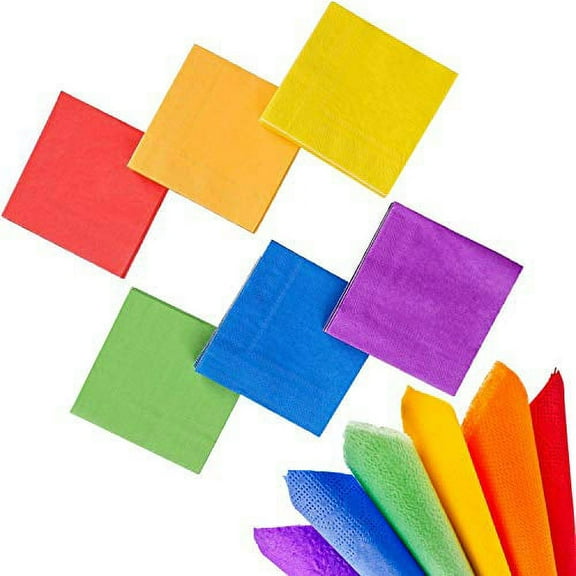 Whaline 120 Pieces Rainbow Cocktail Napkin Bright Beverage Luncheon Paper Napkins 2 Ply for Gay Pride Day, Home and Party Favors, 6 Colors