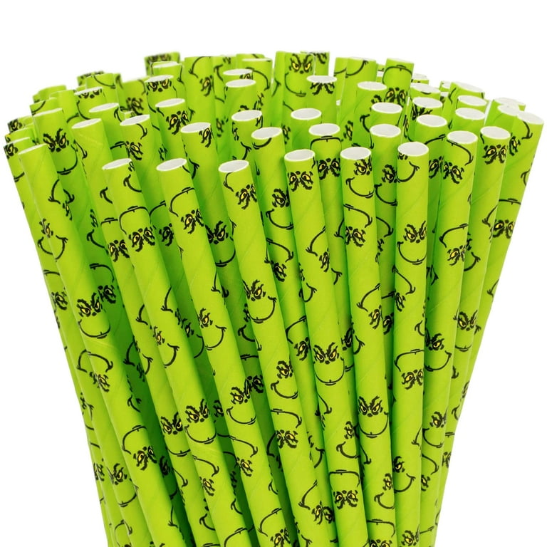Whaline 200Pcs Christmas Paper Straws Green Cartoon Character Disposable Straws  Xmas Funny Face Full Covered Drinking Straws For Christmas Winter Party  Wedding Birthday Decoration Supplies 
