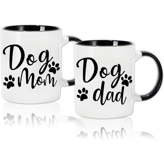Whaline 2Pcs Dog Mom Dog Dad Mugs Couple Mugs, 11oz Couple Cups with Gift Box, Funny Gift Set for Dog Lovers, Puppy Dog Owner Pet Parent Gifts, Table Centerpieces Decor