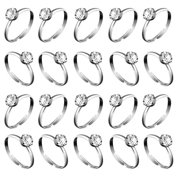 Whaline 36 Pcs Shiny Faux Diamond Rings, Wedding Table Scatter Decorations, Bridal Shower Party Accents, Cupcake Toppers, Silver