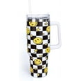 thumbnail image 1 of 40oz One Happy Dude Tumbler with Handle Straw and Lid Checkered Smile Face Travel Tumbler Happy Face Coffee Cup for Friend Holiday Birthday Party Favors Friend Holiday Birthday Gift, 1 of 1