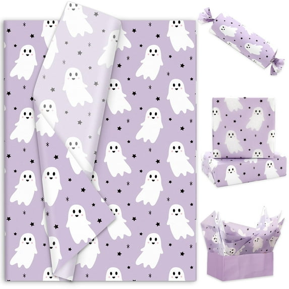 Whaline 90-Sheet Halloween Tissue Paper - 6 Designs With Pumpkins, Ghosts, Bats, Black & White Gift Wrapping Paper