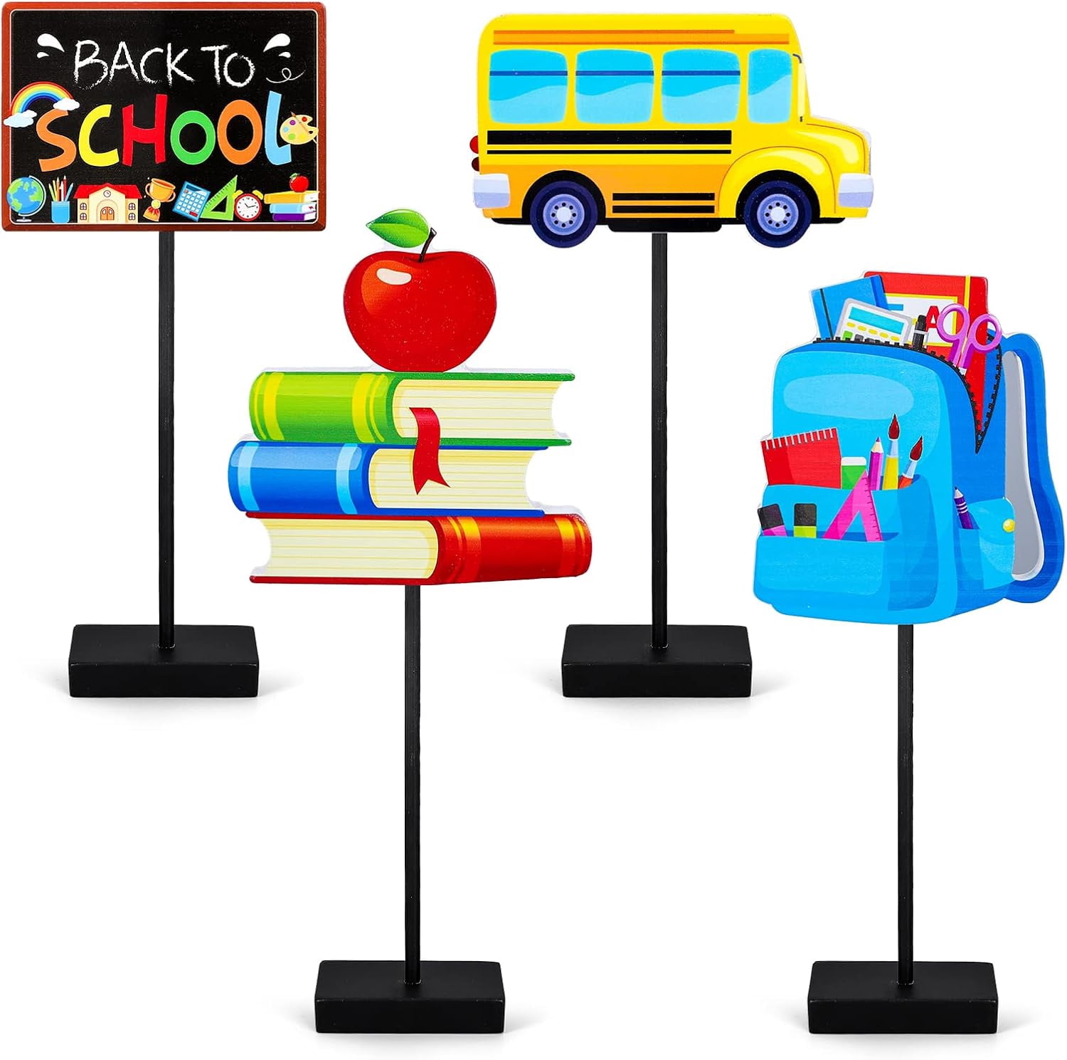 Whaline Back to School Wooden Table Decor School Bus Books Bag ...