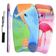 Wham-O 2 Pack 33 Inch Boogie Board, Body Board Lightweight with Wrist Leash Fiberclad Cover Phuzion Core - Flamingo/Curve