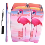 Wham-O 2 Pack 33 Inch Boogie Board, Body Board Lightweight with Wrist Leash Fiberclad Cover Phuzion Core - Flamingo
