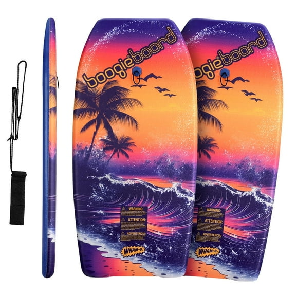 Wham-O 2 Pack 37 Inch Boogie Board, Body Board with Wrist Leash Fiberclad Cover Phuzion Core Crescent Tail for Ocean Kids 8+ Teens Adults - Beach