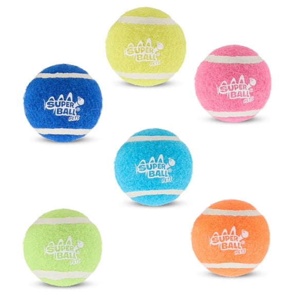 Wham-O Superball Pets Ulti-Mutt Squeaky Tennis Balls, 6-Pack Dog Fetch Balls, Durable Felt, High-Bounce Interactive Dog Toy, 2-Inch