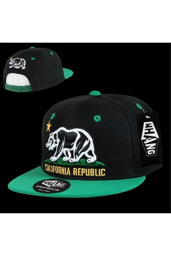 California Republic Snapback Hat Cap - Black White Green Visor