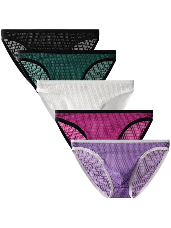 Men's Bikini Underwear Lace Mesh Breathable Bulge Pouch Low Rise Briefs 5-Pack L