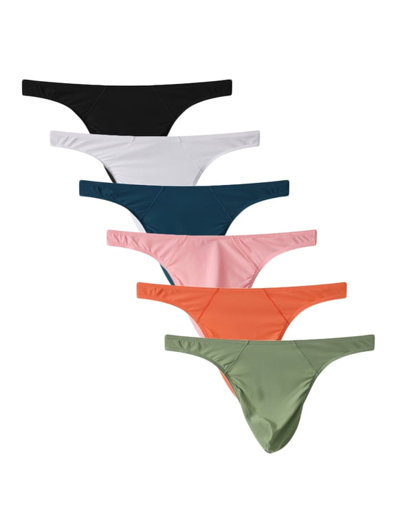 Men's Thongs G-strings Underwear Silk Mesh Breathable Seamless Bikini Briefs 6-Pack L