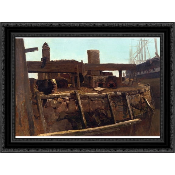 Wharf Scene 24x19 Black Ornate Wood Framed Canvas Art by Bierstadt, Albert