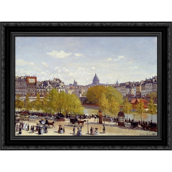 Wharf of Louvre, Paris 24x20 Black Ornate Wood Framed Canvas Art by Monet, Claude