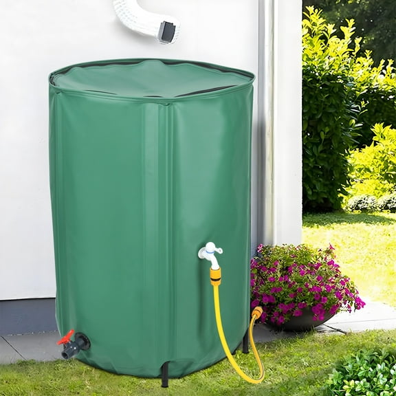 Wharick 100 Gallon Rain Barrel Water Collapsible Water Storage Tank Rainwater Collector with Filter, Faucet with Switch for Garden Plant Watering, Farm Irrigation