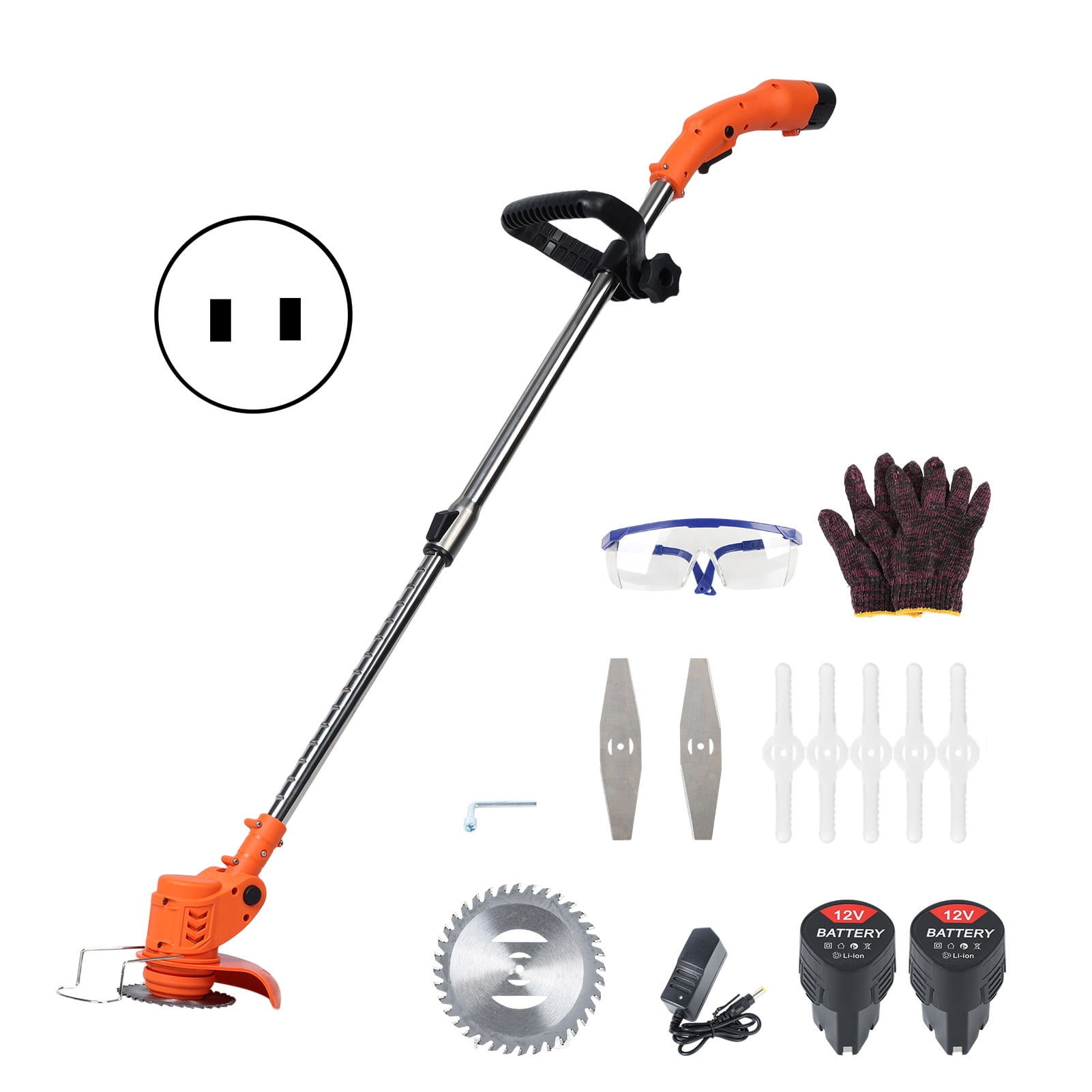 Wharick 12V Weed Eater Electric Weed Mower Cordless Trimmer Rechargeable Handheld Lawn Mower with 2 Batteries and Charger