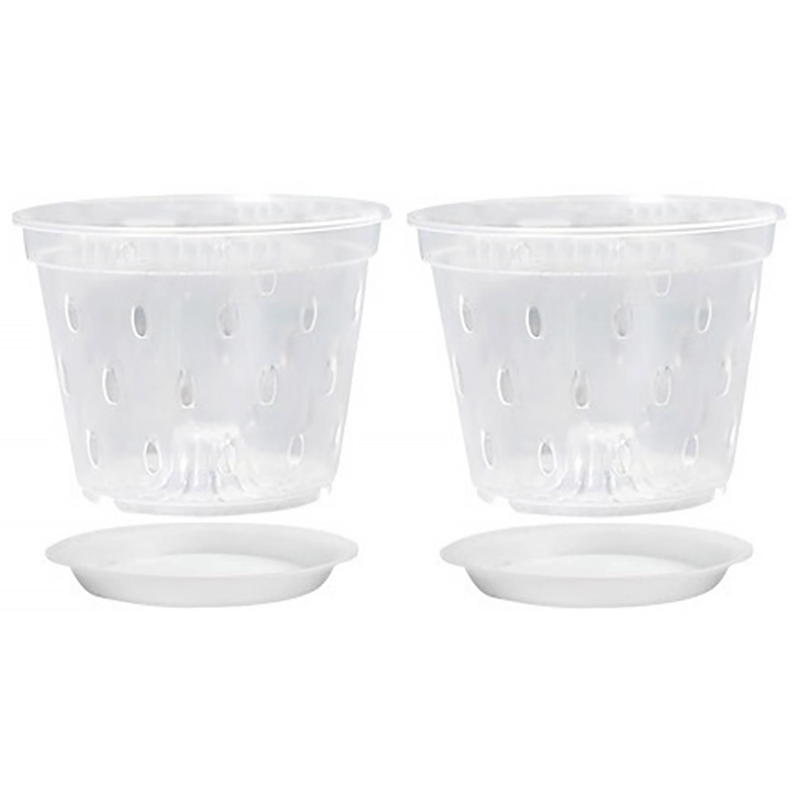 Wharick 2Pcs Transparent Orchid Pots with Holes, Clear Orchid Pot Plastic Orchid Pots with Trays for Outdoor and Indoor Use