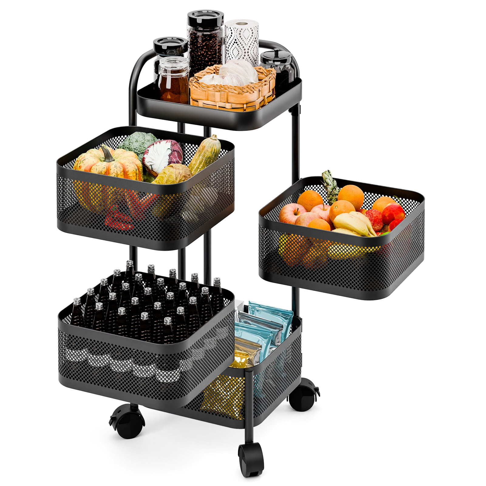 Wharick 3/4/5 Tiers Kitchen Rotating Rack Square Fruit Rotating Basket ...