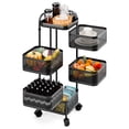 thumbnail image 1 of Wharick 3/4/5 Tiers Kitchen Rotating Rack Square Fruit Rotating Basket with Wheels Metal Wire Shelf Rotating Trolley Storage Shelves for Home Living Room, 1 of 6