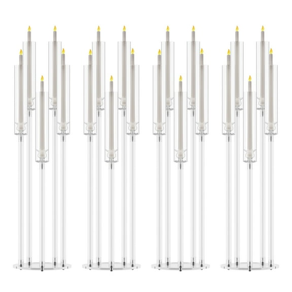 Wharick 4 Pcs Acrylic Candelabra Centerpieces for Wedding Tall Candelabra 5 Arm Candlesticks Holder with Acrylic Shade for Wedding Dinner Party (without Electronic Candles)