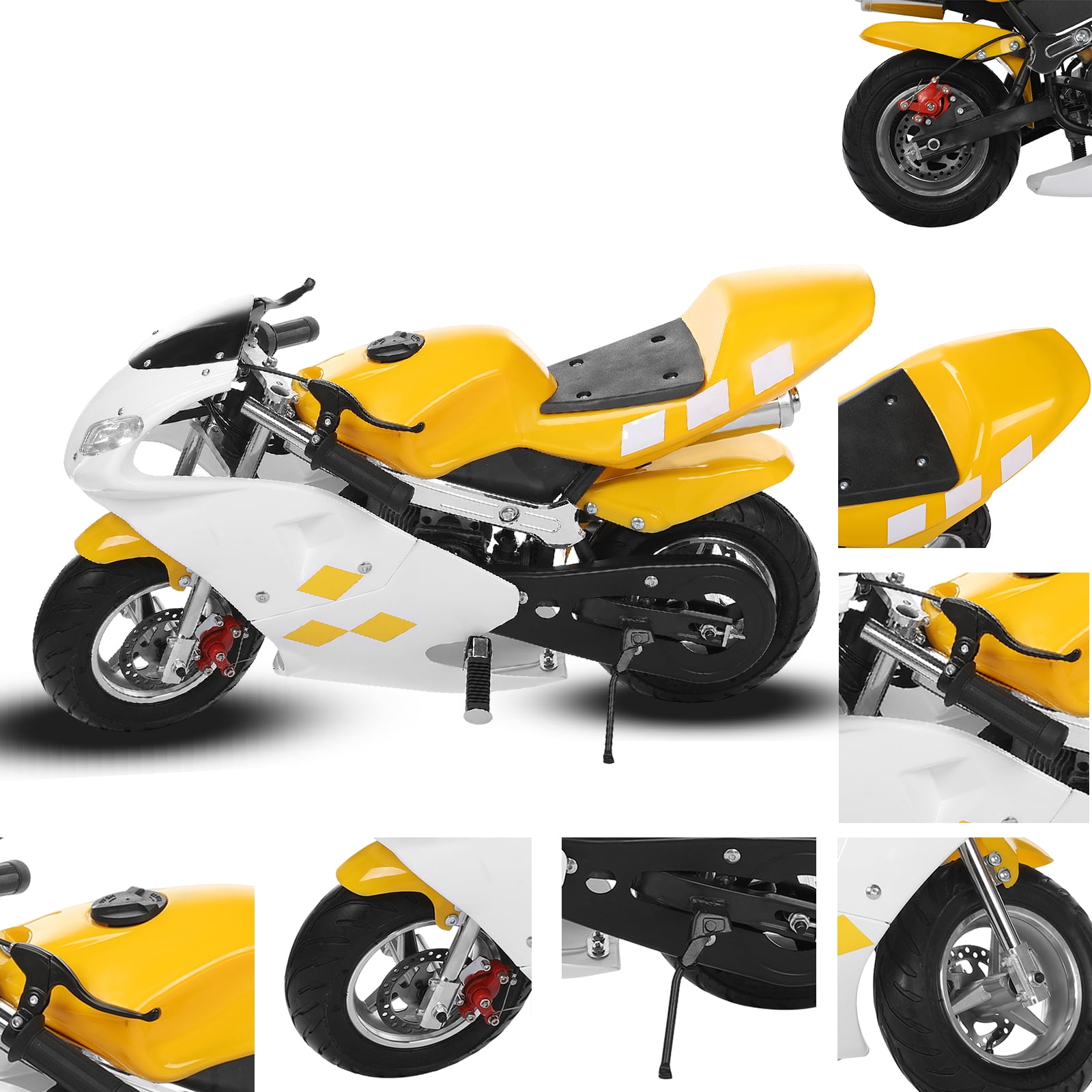 Wharick 49cc 2 Stroke Pocket Bike, Gas Pocket Bike for Kids with Strong Dual Brake, Racing Max Speed 20Mph, Dual Headlights Mini Motorcycle Max Weight 170 LB