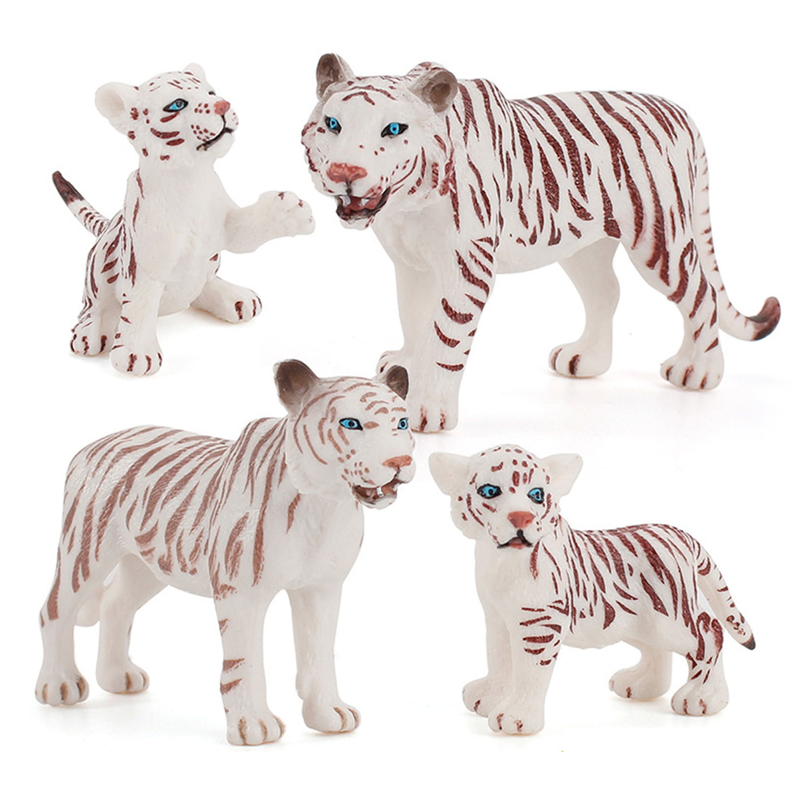 Wharick 4pcs Miniature White Tiger Figurines Realistic Baby Tiger