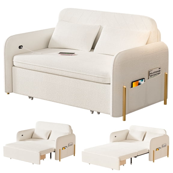 Wharick Convertible Sofa Bed 75.2 Inch Expandable Size Built-in USB Charging Port and Side Pockets