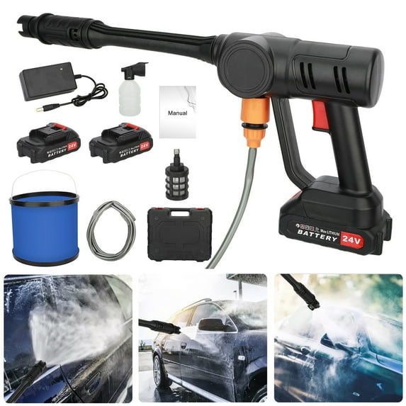 Wharick Cordless Pressure Washer, 24V 725 PSI Cordless Power Washer, with Adjustable Nozzle, 2x Batteries, Bucket Water Pipe, for Washing Cars/Fences/Siding