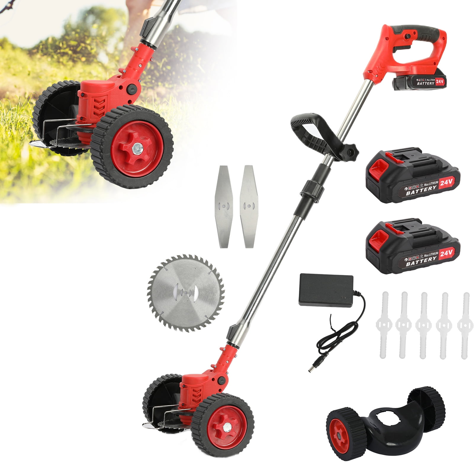 Wharick Cordless Strimmer Grass Trimmer, 24V Electric Weed Eater Edging