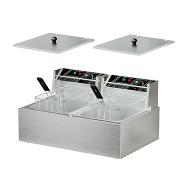 Wharick Electric Deep Fryer 6.35QT Oil Fryer Commercial Deep Fryer Capacity Stainless Steel Countertop Fryer Adjustable Temperature with 2 x Frying Basket for French Fries, Chicken