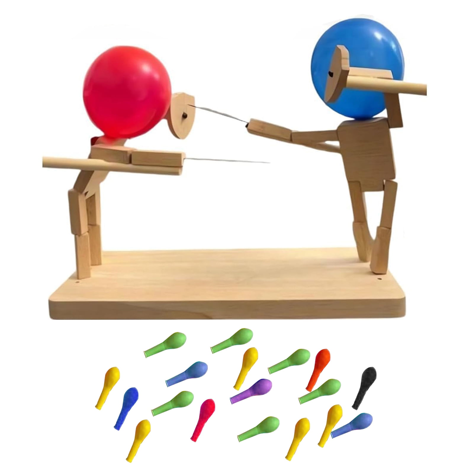 Wharick Handmade Wooden Fencing Puppets, Wooden Fighter with Balloon