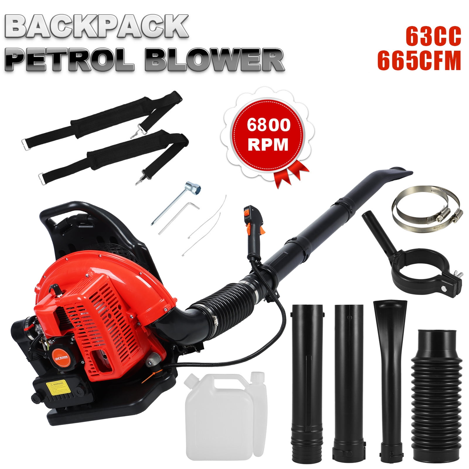 Wharick Leaf Blower, Backpack Gas Powered Leaf Blower 63CC 665CFM 2-Stroke Grass Lawn Blower Snow Blower for Outdoor