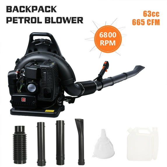 Wharick Leaf Blower for Lawn Care - Backpack Leaf Blower 63CC Gas Powered 2-Cycle Engine, 665CFM Strong Air Flow for Leaf, Sand, Gravel and Snow